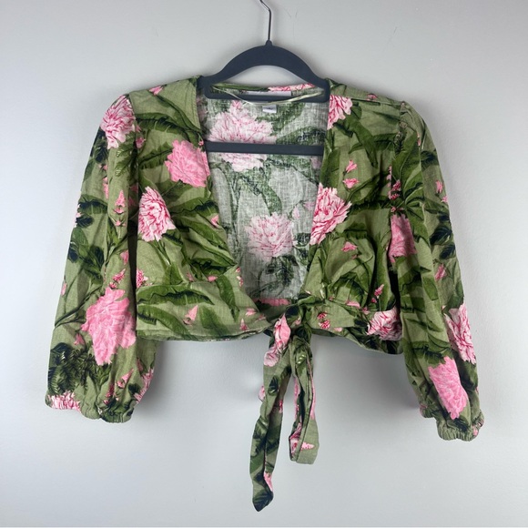 Agua Bendita x Target Peony Tie Wrap Top Floral Linen Blend Beach Small - Picture 3 of 11